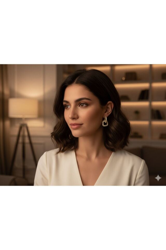 Zikron Taşlı Gold Halka Küpe